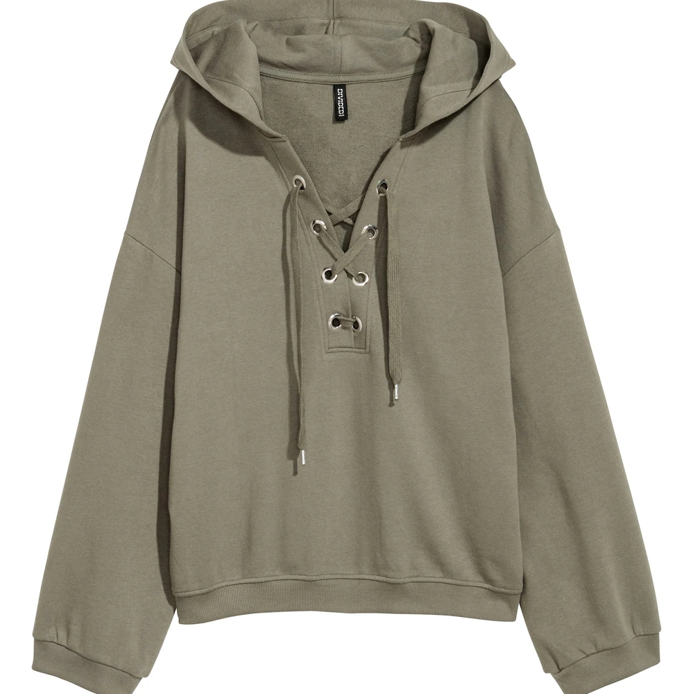 H&M Womens Hoodie Sweater with Lacing Khaki Green Size Small